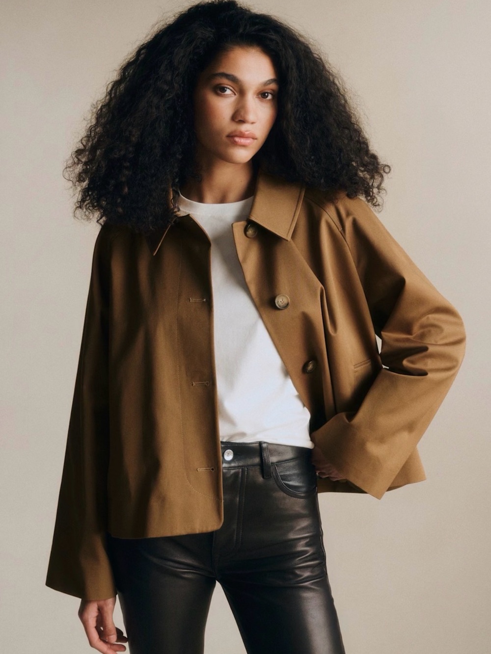 Sézane Bobby Jacket Short Oversized Trench – Size 14 (FR 46) – Camel